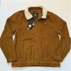 Volcom Halecrest Jacket Corduroy Sherpa Collar Mens L Large Full-Zip Brown $90